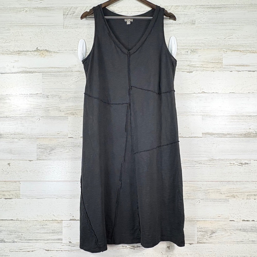 J. Jill Tank Dress‎ Medium Black Raw Seam Patchwork Cotton Lagenlook Whimsigoth